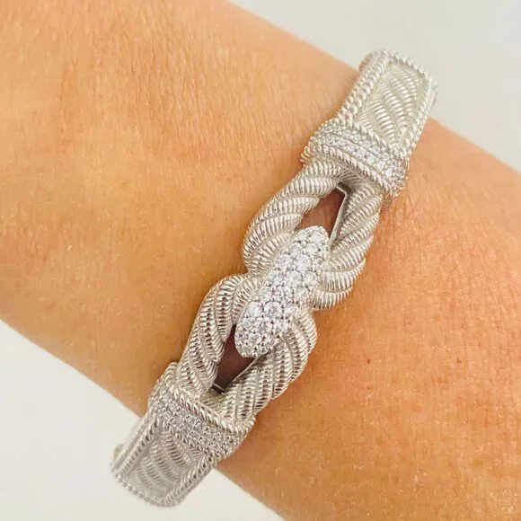 Vintage Judith Ripka Sterling Silver Cuff–Braided CZ Rope Design | 925 Thailand - Picture 13 of 14